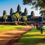 Home 4 캄보디아의 날씨와 계절 - **Image Prompt 1: Serene Dry Season at Angkor Wat**
A panoramic view of Angkor Wat under a clear...