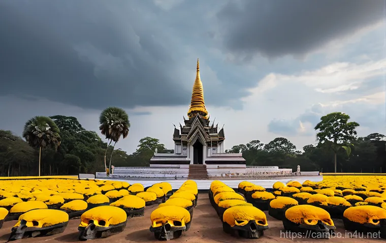 캄보디아 폴 포트 정권 - **Prompt 1: A somber and poignant depiction of the Choeung Ek Killing Fields memorial in Cambodia. I...